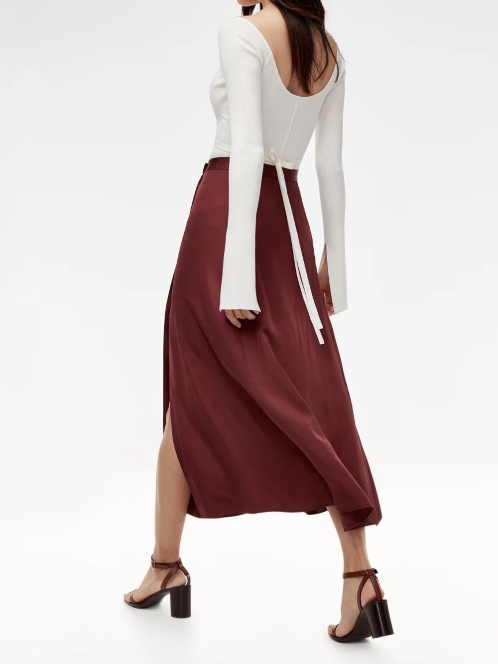 Aritzia Wilfred Fournier Satin Long Midi Skirt in Truffle - Picture 3 of 12